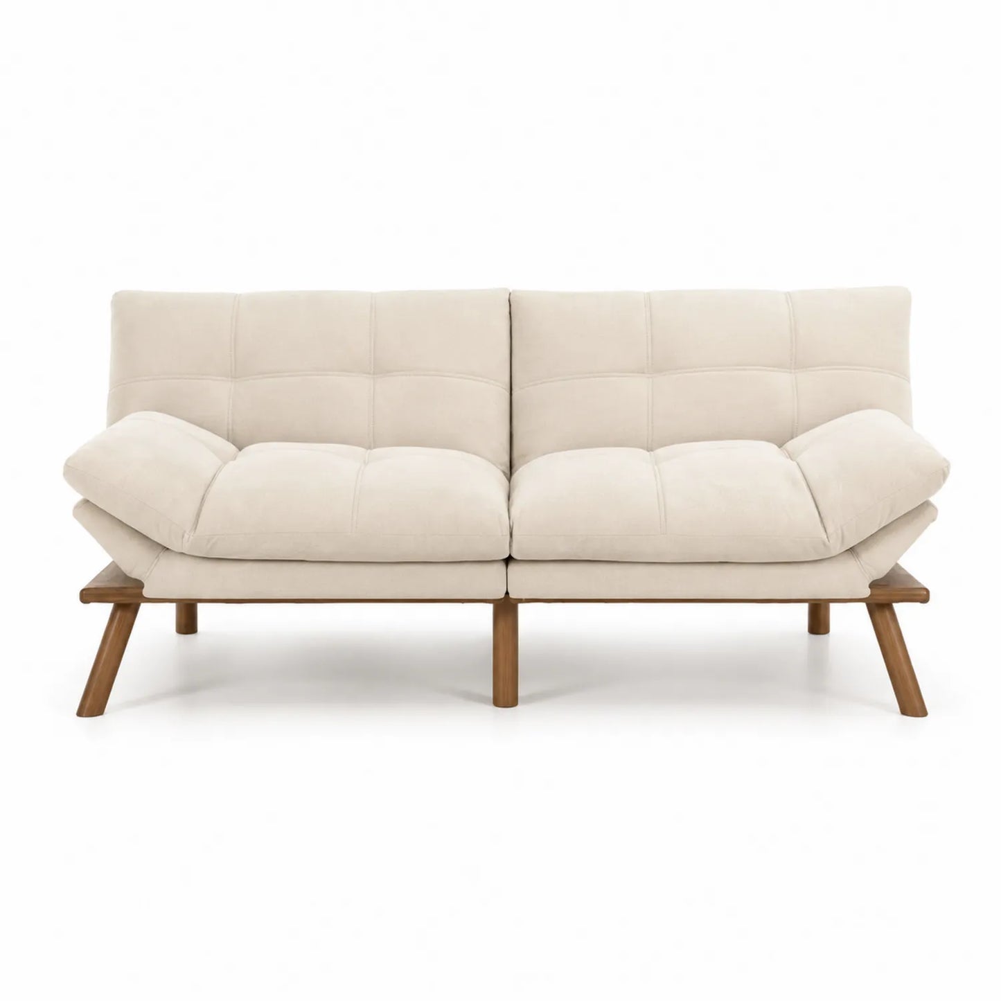 Sofá Cama de Tela Beige con Base de Madera