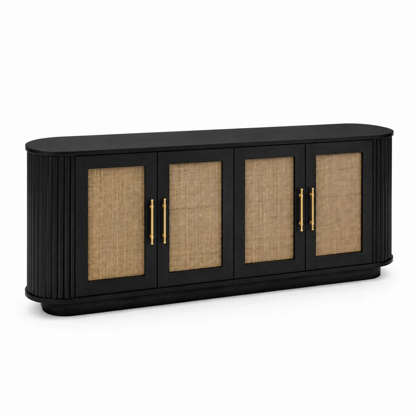 Aparador de madera negro con puertas de ratán