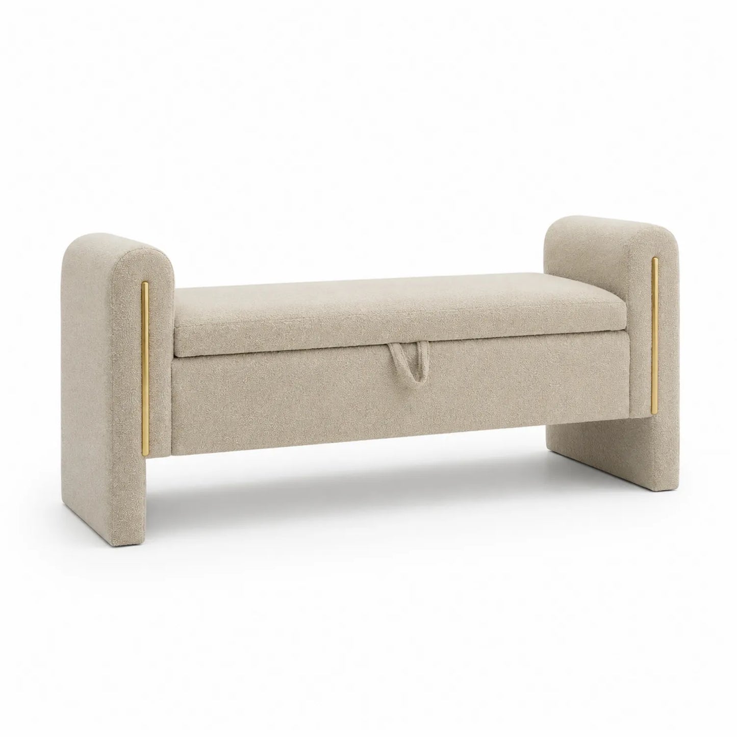 Banco de Tela Beige con Detalles Dorados