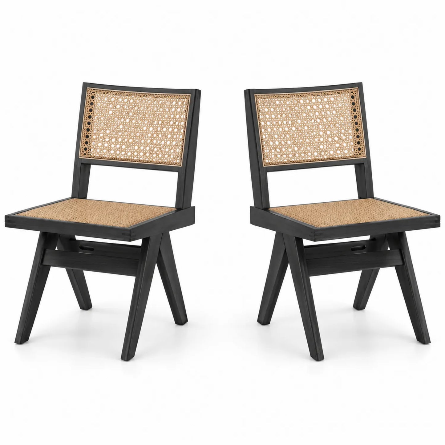 Juego de 2 sillas de comedor de madera y mimbre