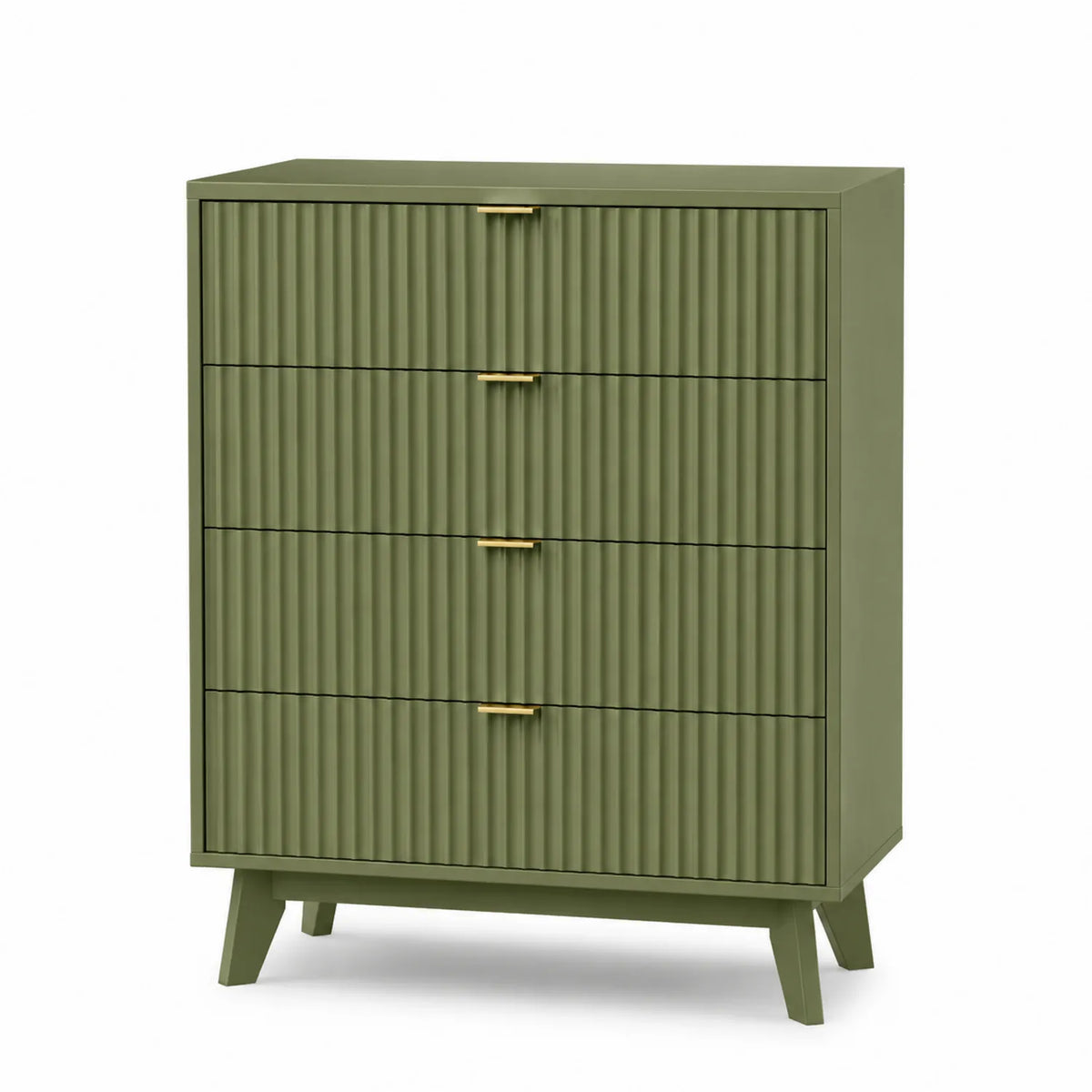 Cómoda de Madera Verde con 4 Cajones y Tiradores Dorados