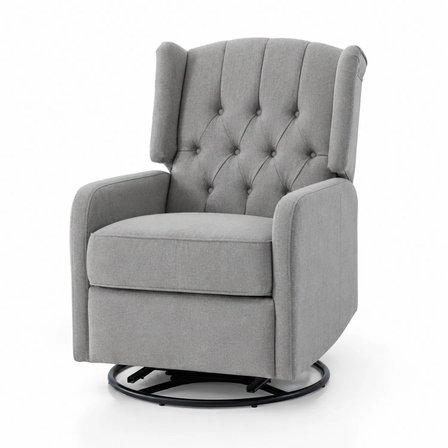 Silla giratoria de tela gris con respaldo alto
