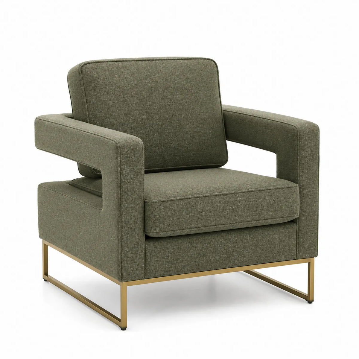Sillón de poliéster verde oliva con base de metal