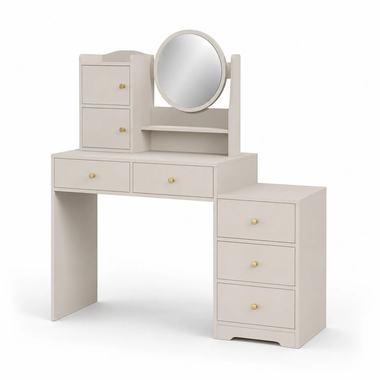 Tocador de MDF con Espejo Redondo y Cajones Beige 120cm