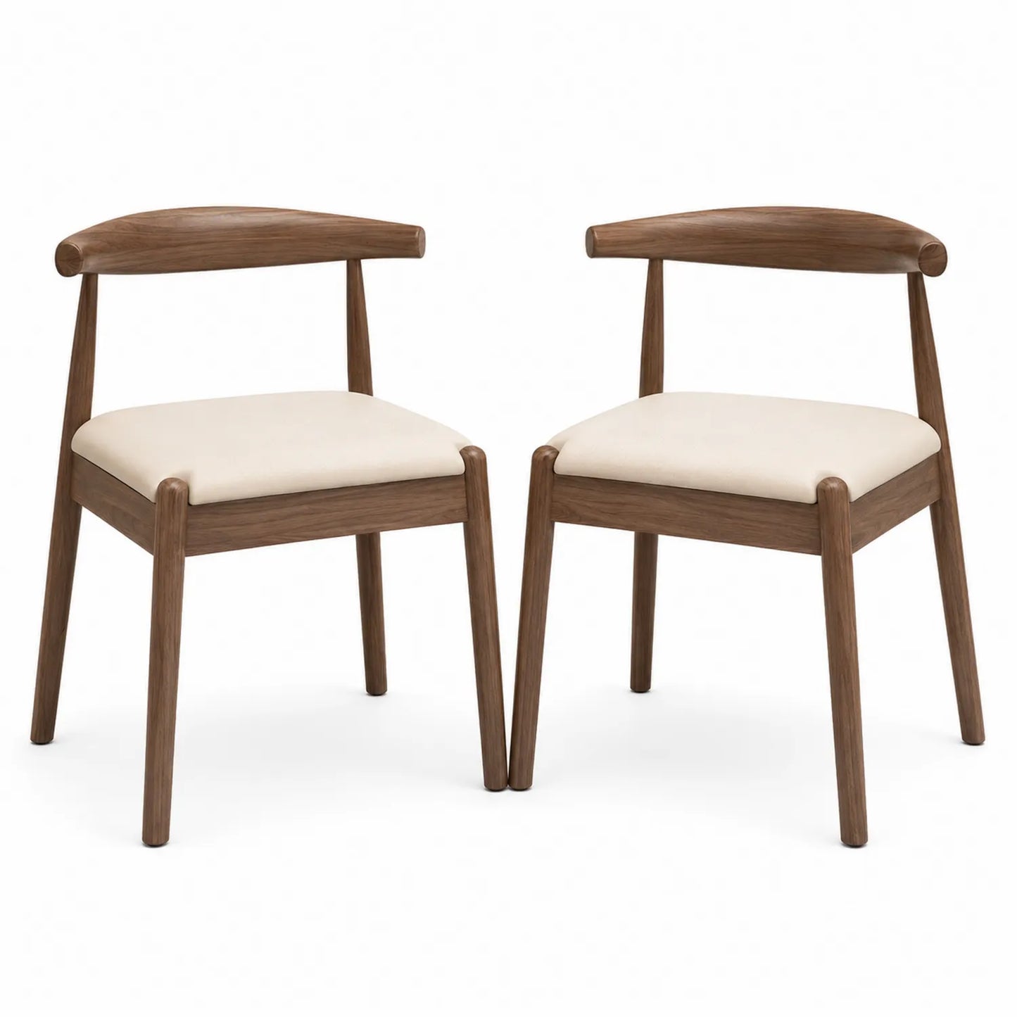 Conjunto de 2 sillas de madera de nogal con asiento de poliéster beige