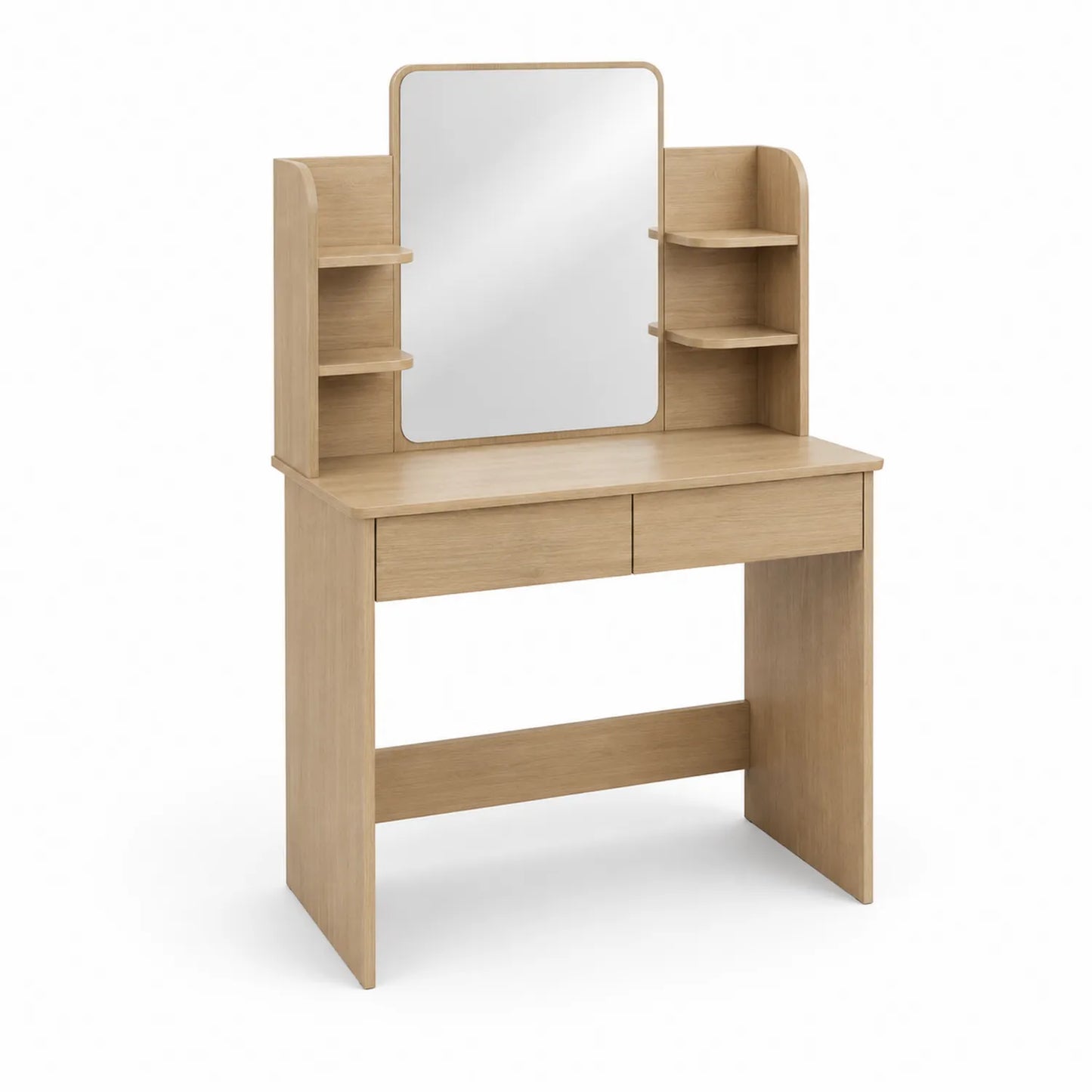 Tocador de madera con espejo y estantes