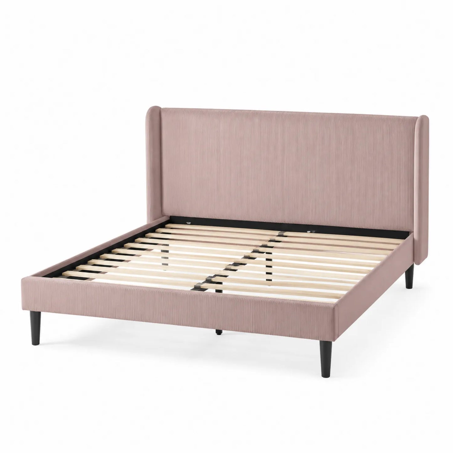 Cama tapizada en poliéster rosa con estructura de madera 200x160 cm