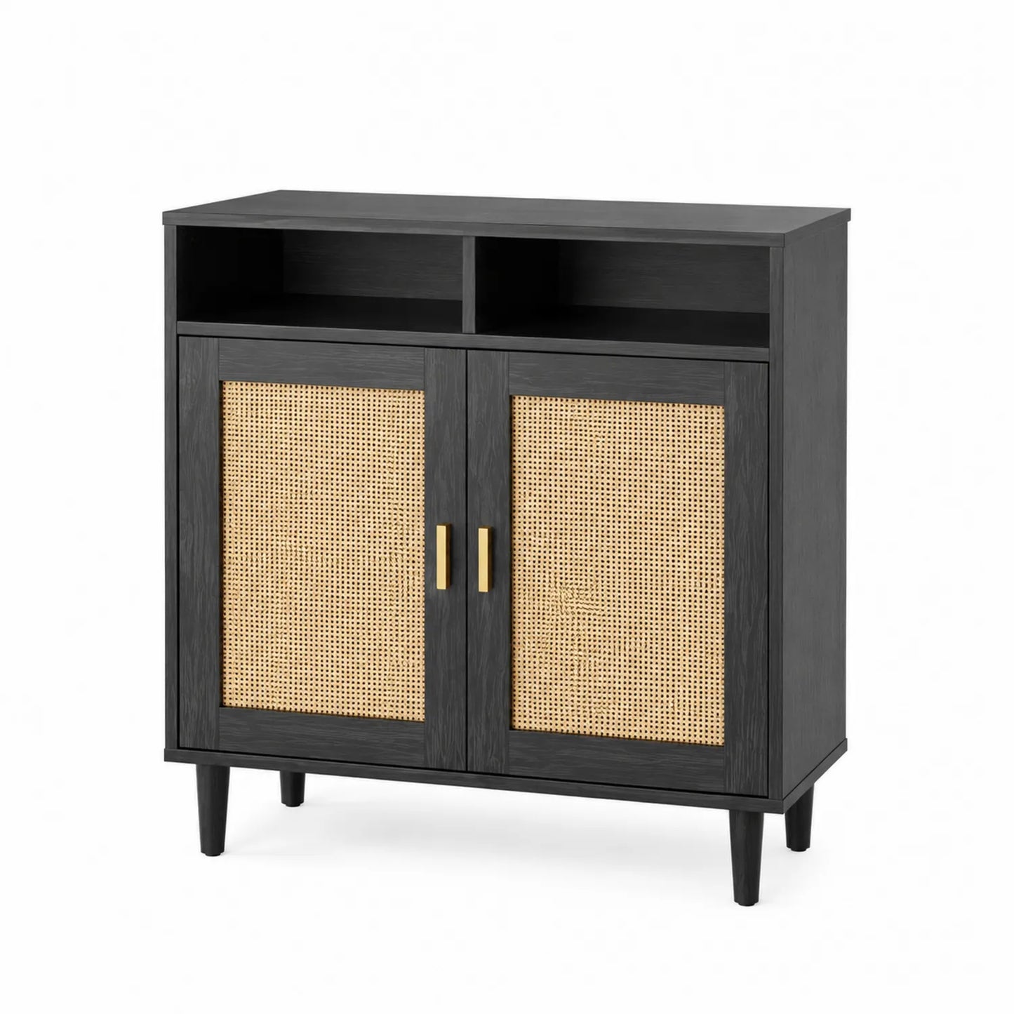 Aparador de madera MDF y ratán 80x35x100 cm