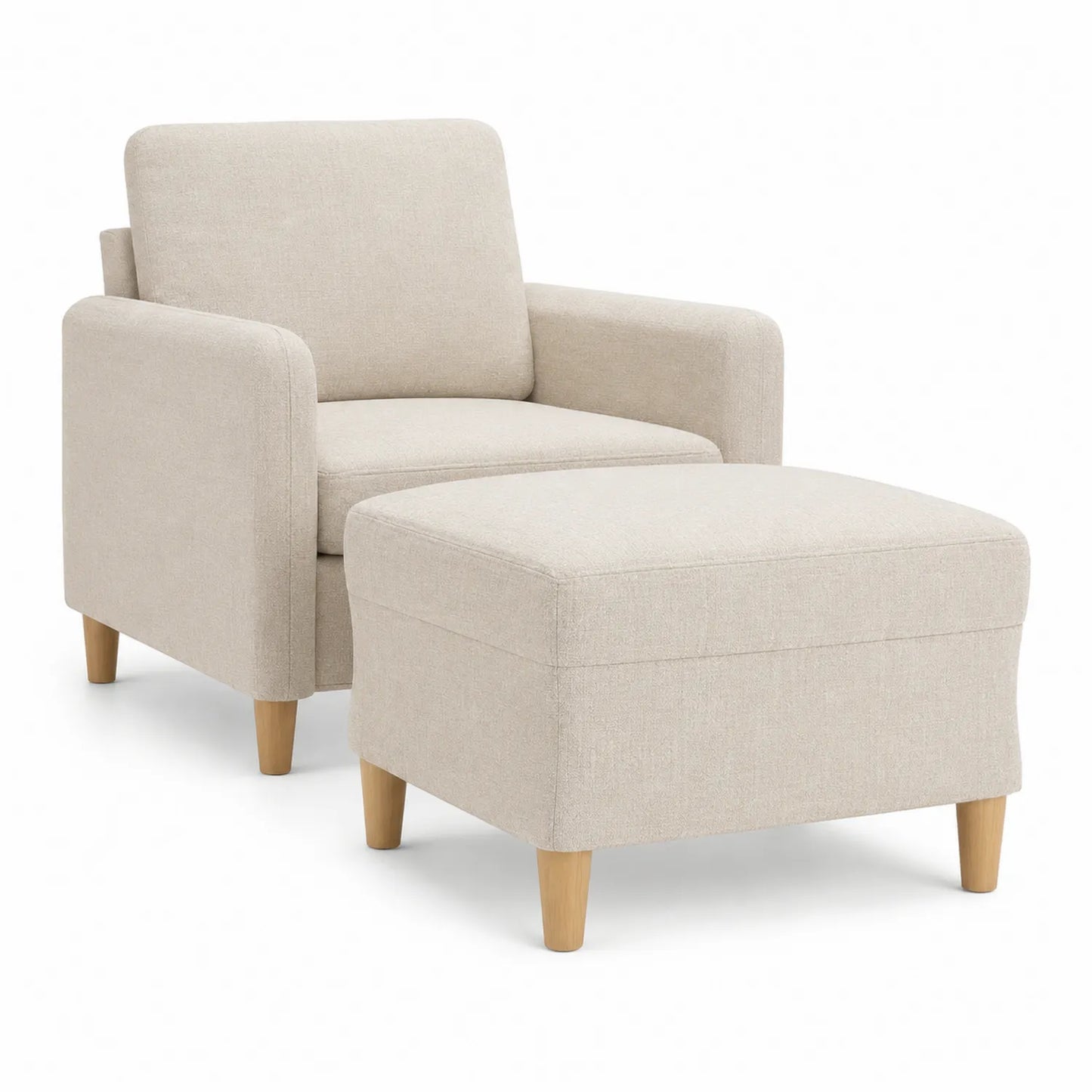 Sillón y Reposapiés de Tela Beige
