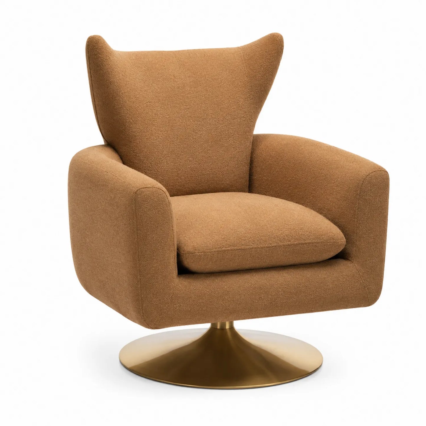 Silla giratoria de poliéster marrón con base dorada
