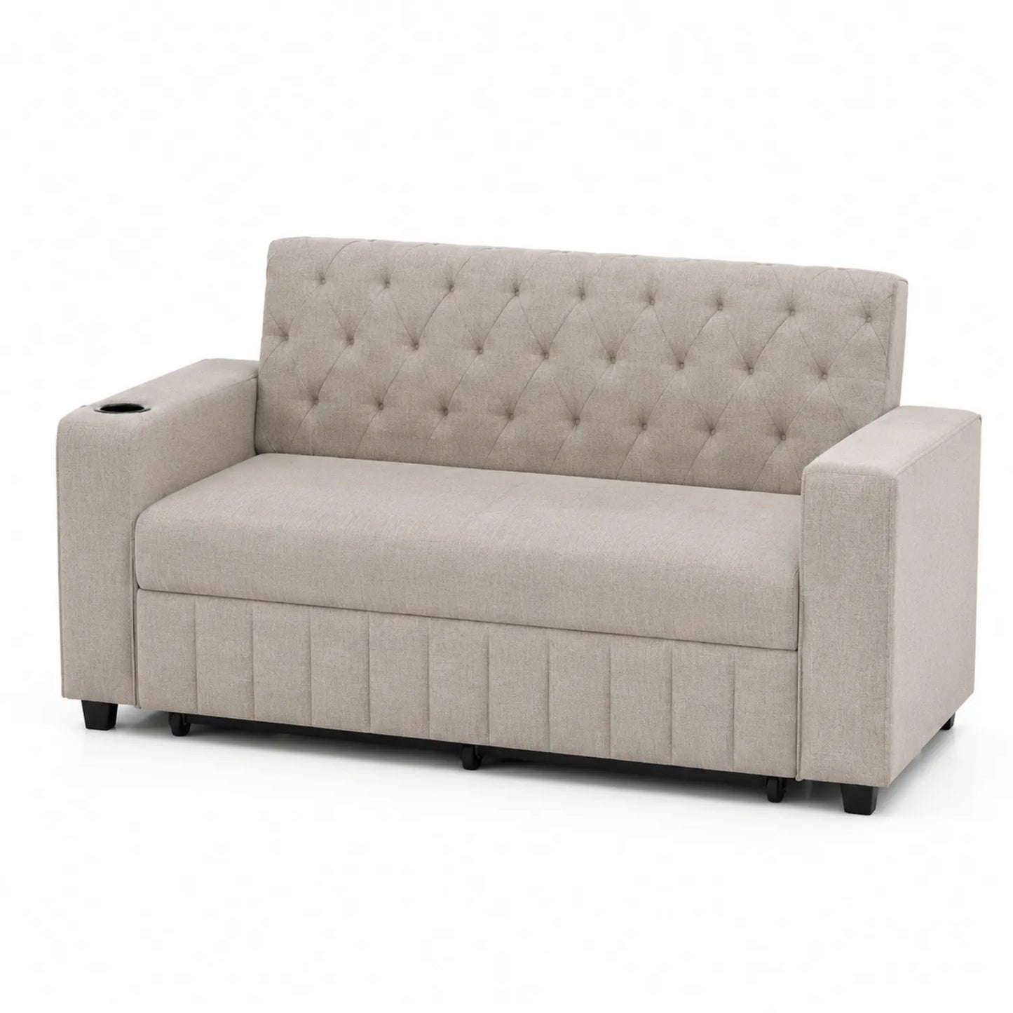 Sofá de Tela Beige con Porta Vasos