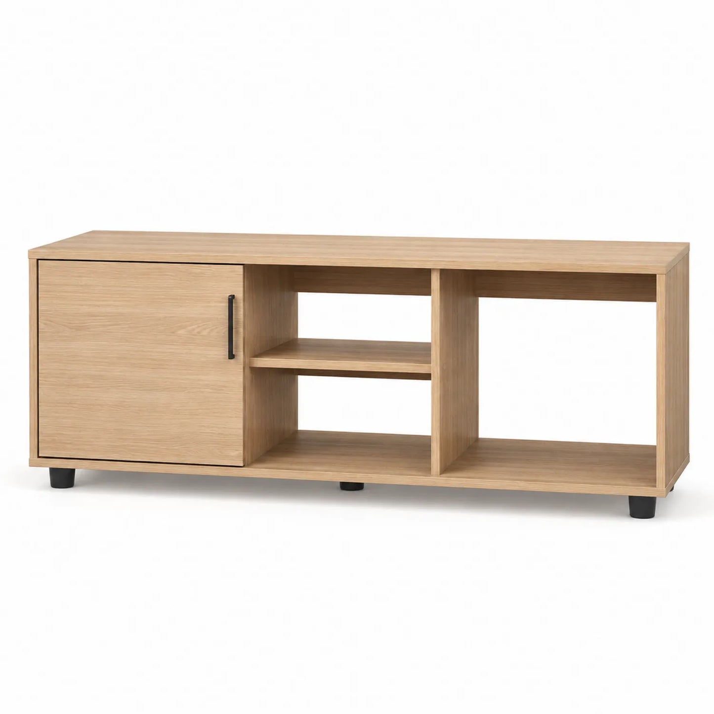 Mueble de TV de madera aglomerada roble claro con puerta y estantes