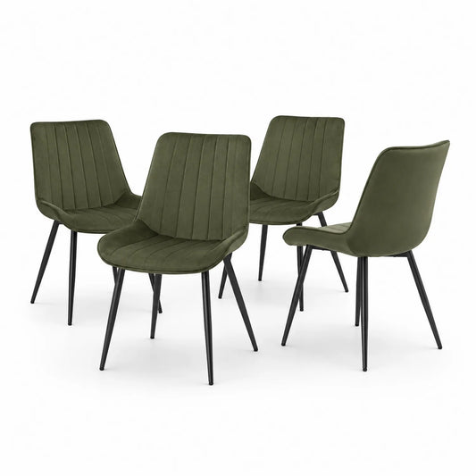 Juego de 4 sillas de comedor de tela y acero, verde oliva