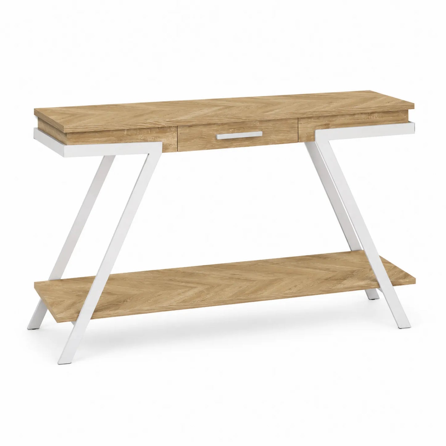 Mesa de consola MDF y metal roble y blanco 120x40x80 cm