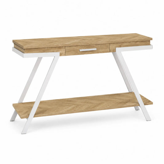 Mesa de consola MDF y metal roble y blanco 120x40x80 cm