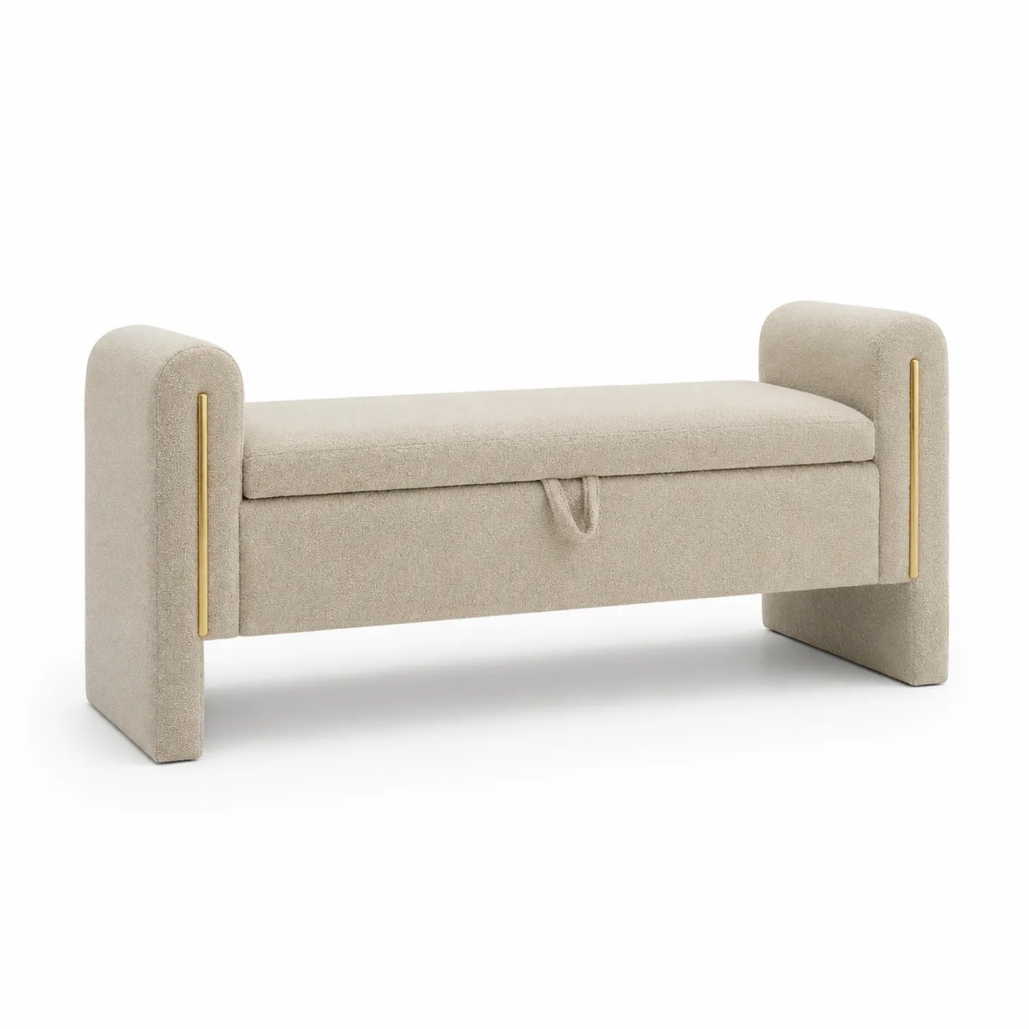 Banco de Tela Beige con Detalles Dorados