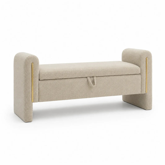 Banco de Tela Beige con Detalles Dorados