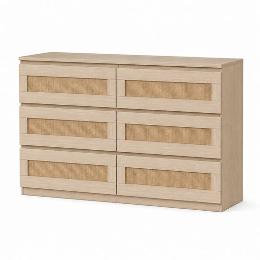 Cajonera de Madera y Ratán con 6 Cajones 150x80x40 cm