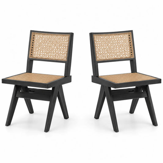 Juego de 2 sillas de comedor de madera y mimbre
