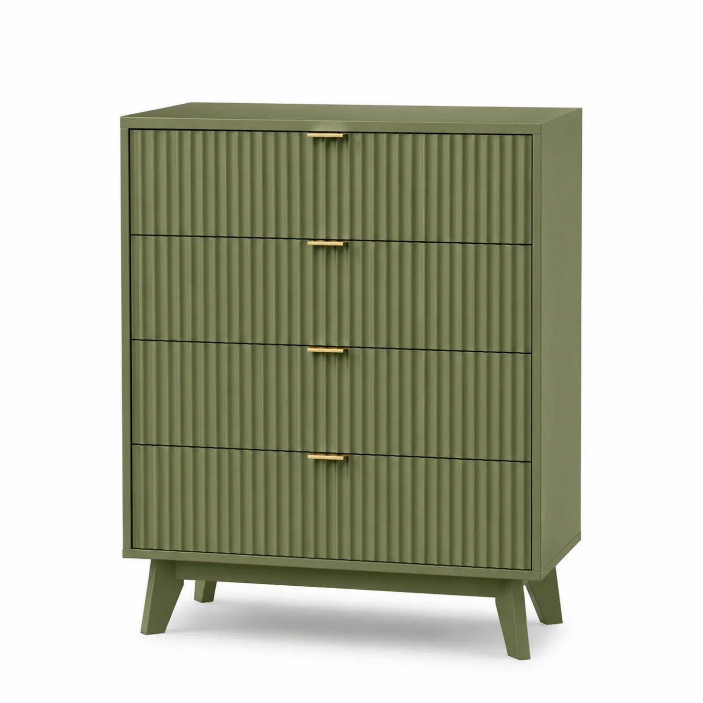 Cómoda de Madera Verde con 4 Cajones y Tiradores Dorados