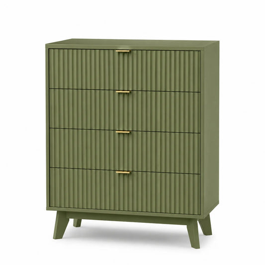 Cómoda de Madera Verde con 4 Cajones y Tiradores Dorados