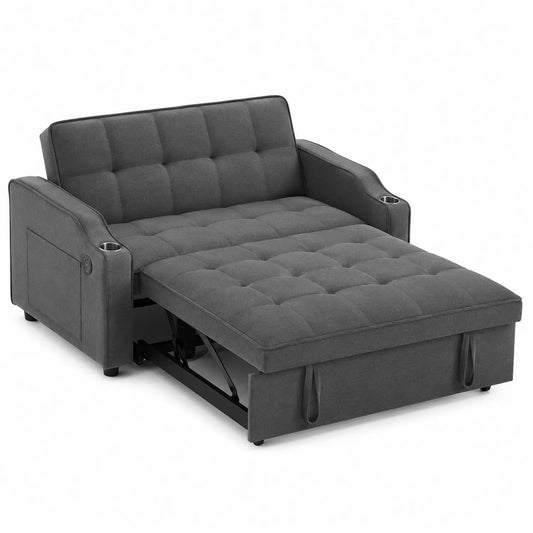 Sofá Cama de Tela Poliéster Gris