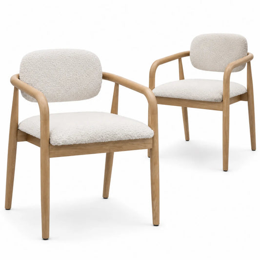 Juego de 2 sillas de comedor de madera y bouclé
