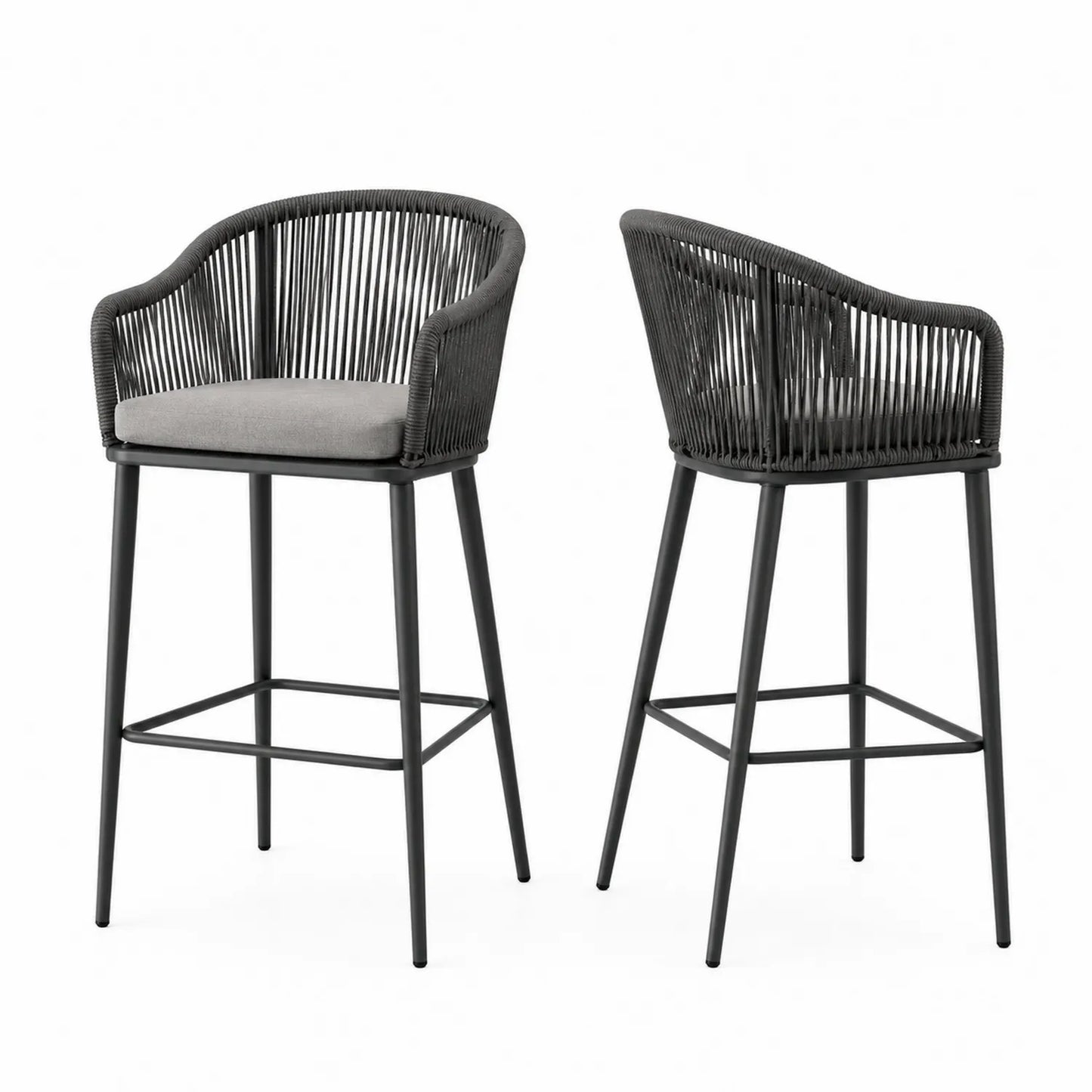 Set de 2 taburetes de bar con respaldo de cuerda y cojín