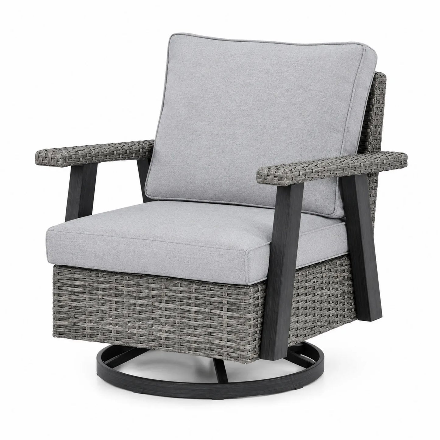 Silla Giratoria de Ratán Sintético Aluminio Gris Claro