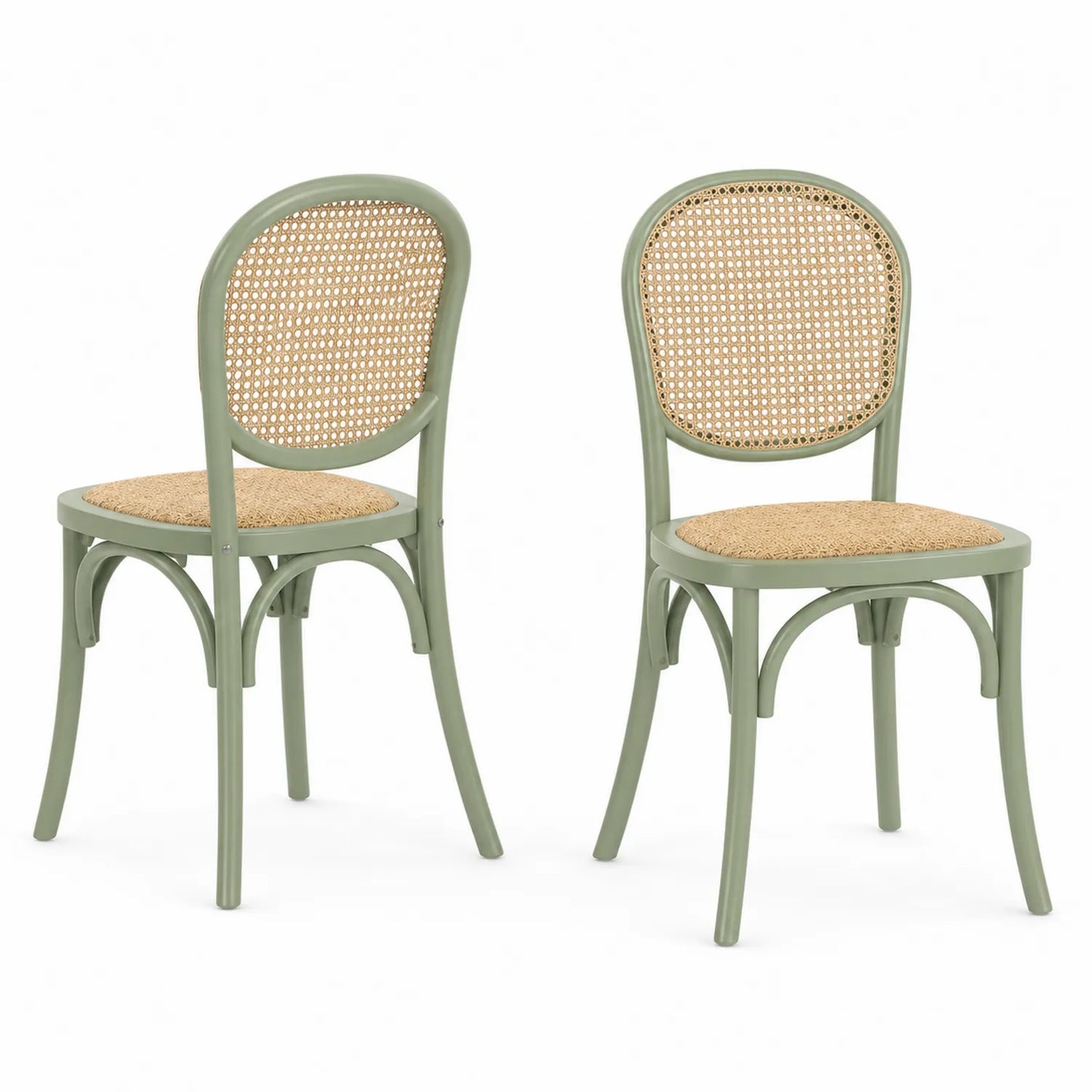 Conjunto de 2 sillas de madera y ratán natural verde