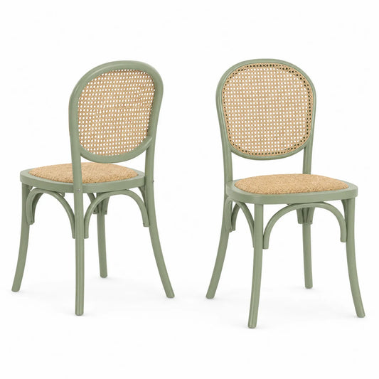Conjunto de 2 sillas de madera y ratán natural verde