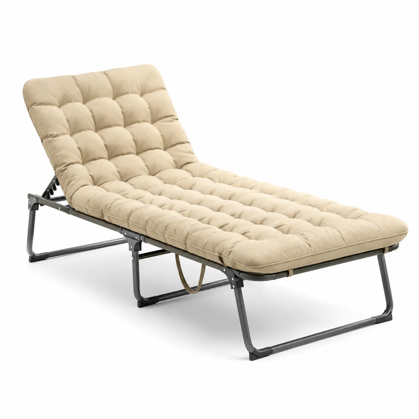 Tumbona plegable de poliéster beige con estructura de acero