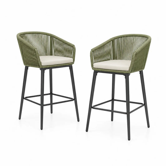 Juego de Taburetes de Bar en Metal y Cuerda Verde