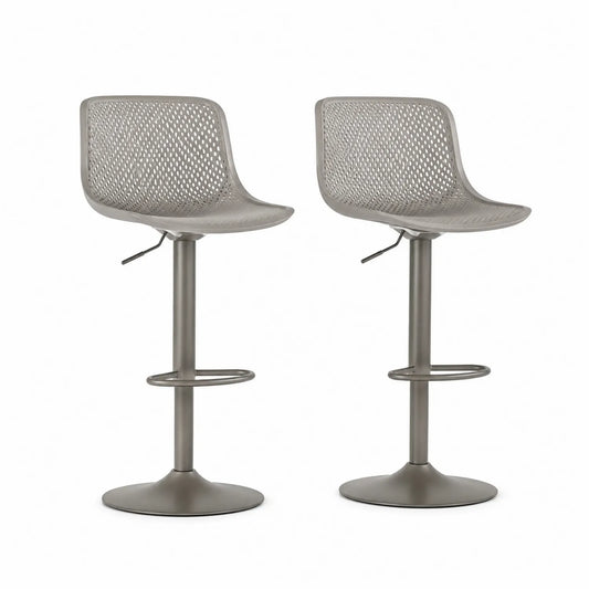 Juego de 2 taburetes ajustables de bar gris con asiento de plástico y base de metal