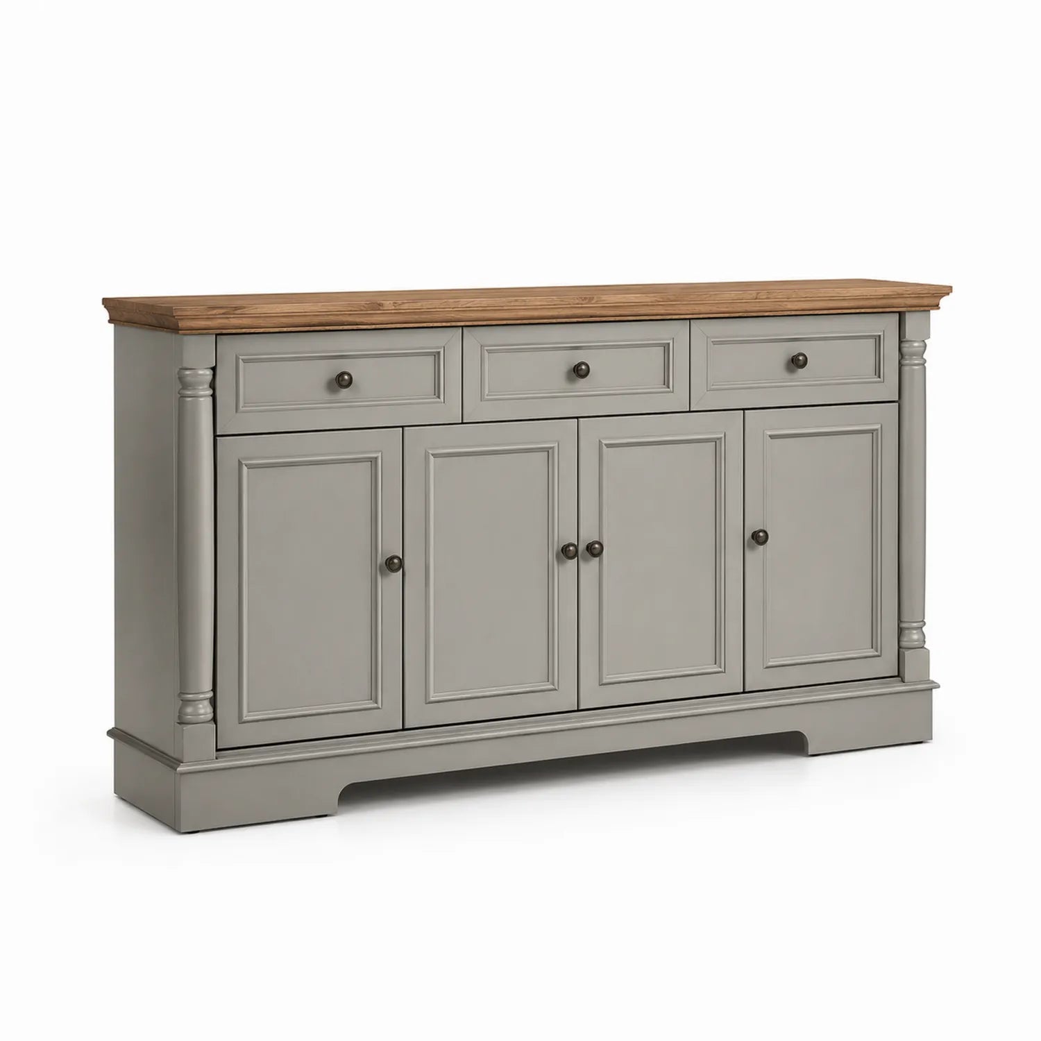 Aparador de MDF con Encimera de Roble y Puertas Gris