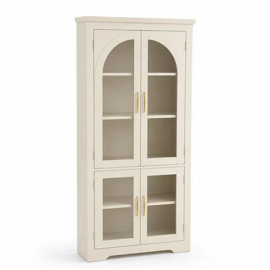 Aparador de Madera con Puertas de Vidrio Templado Beige