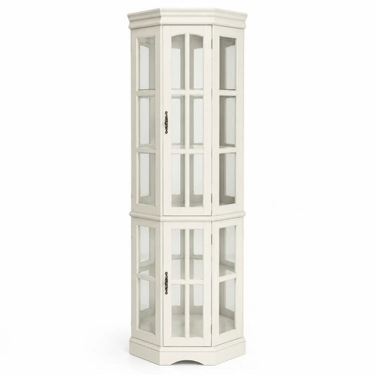 Vitrina de esquina de madera y vidrio templado blanca 180 cm
