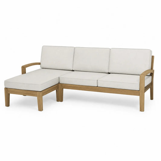Sofá modular de madera de acacia con cojines de poliéster crema