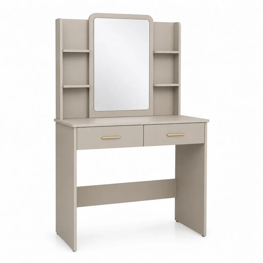 Tocador de madera contrachapada con espejo y estanterías Beige 100x40x140 cm