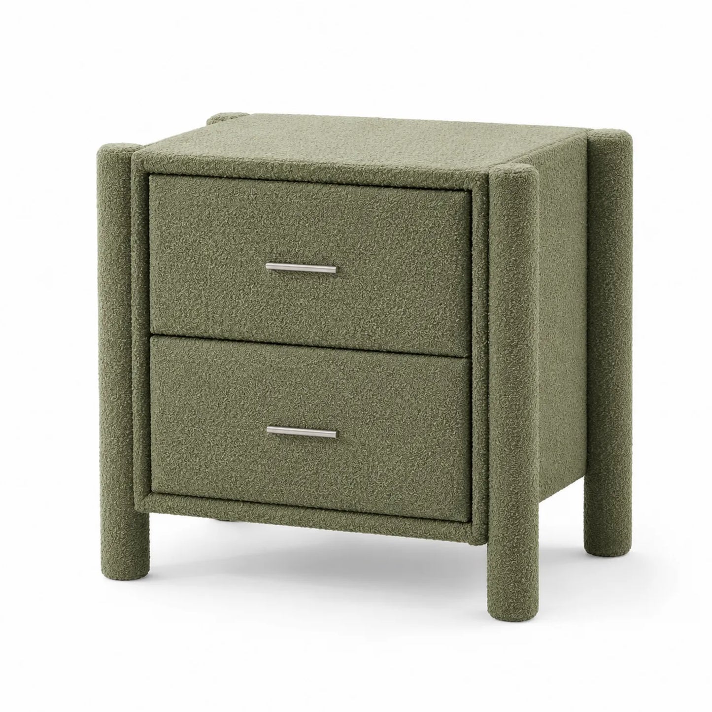 Mesita de noche de tela verde con 2 cajones