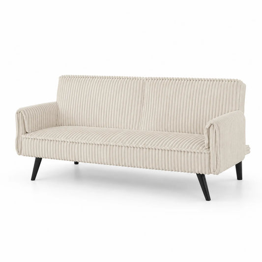 Sofá de tres plazas con tapizado de pana beige