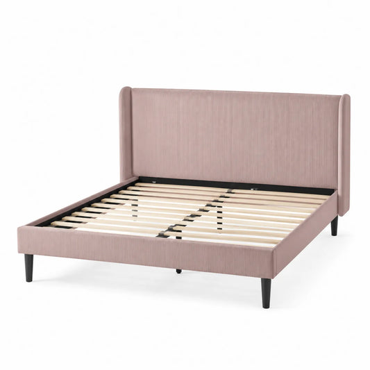 Cama tapizada en poliéster rosa con estructura de madera 200x160 cm