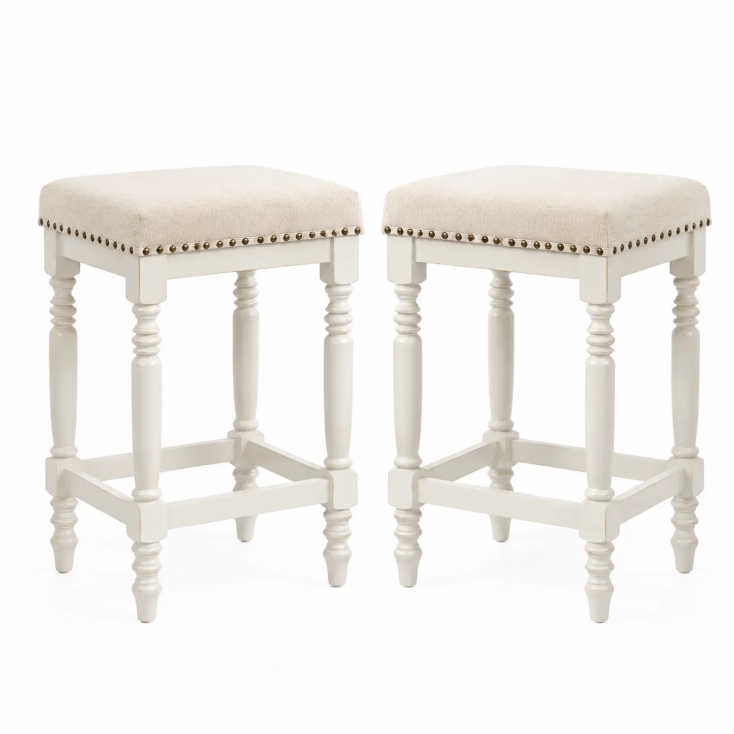 Set de 2 taburetes con asiento de poliéster y estructura de madera