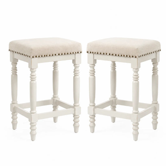 Set de 2 taburetes con asiento de poliéster y estructura de madera