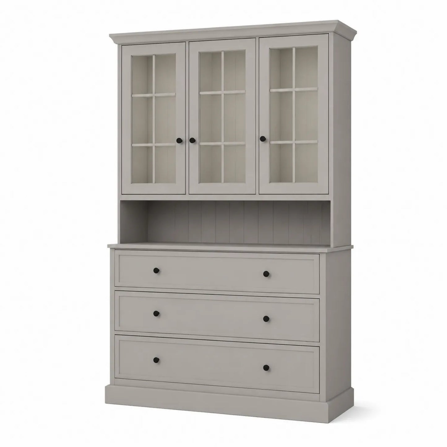 Aparador de Madera Gris con Puertas de Vidrio Templado y Cajones 190x120x45 cm