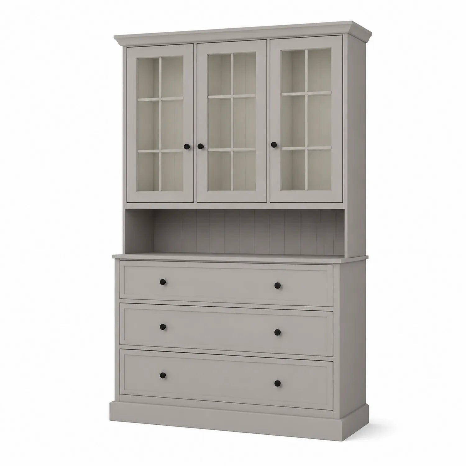 Aparador de Madera Gris con Puertas de Vidrio Templado y Cajones 190x120x45 cm