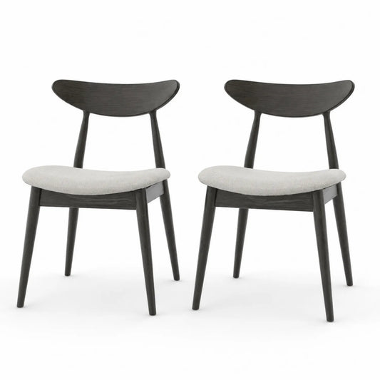 Conjunto de 2 sillas de comedor de madera y tela gris/negro
