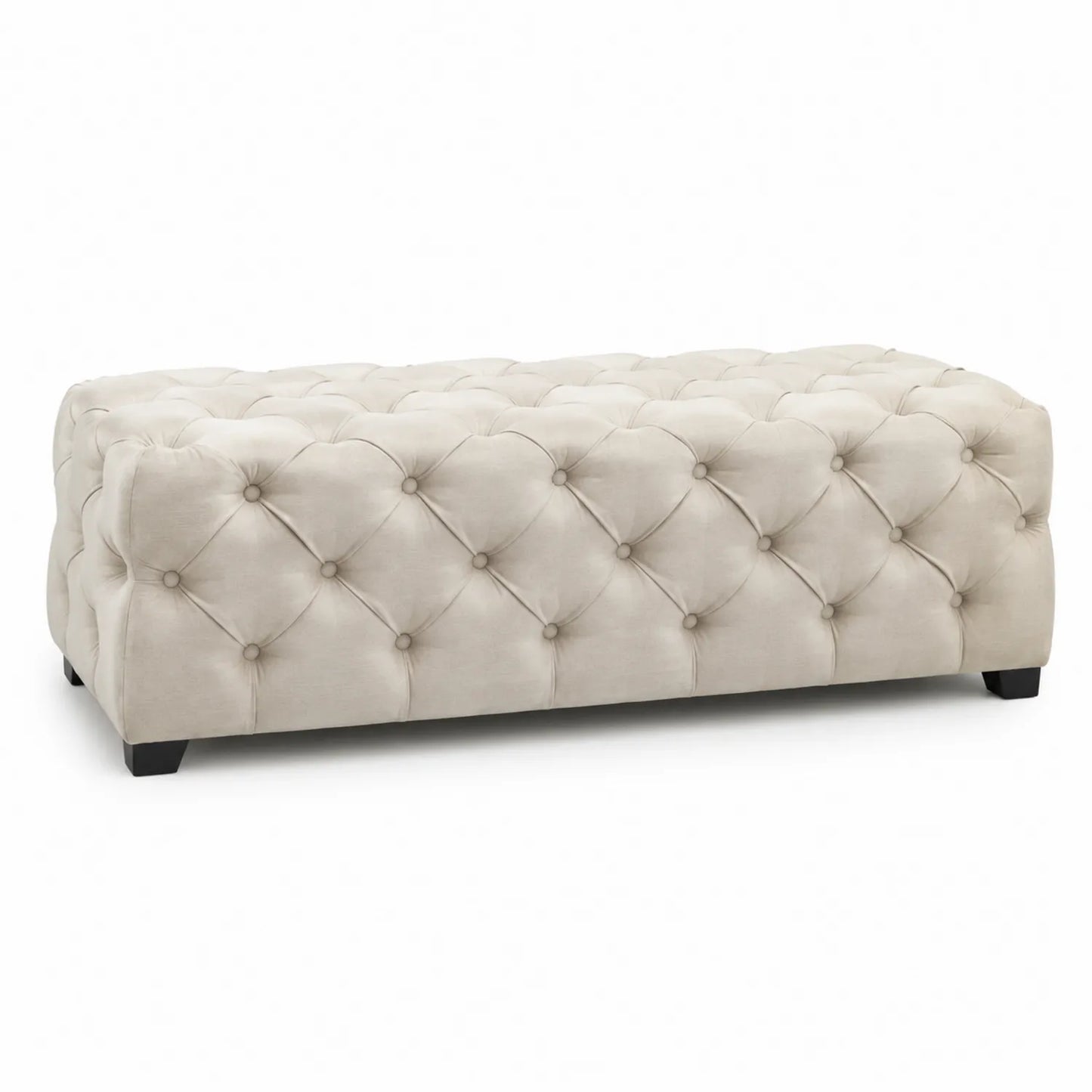 Puf de tela beige con capitoné 120x60x40 cm