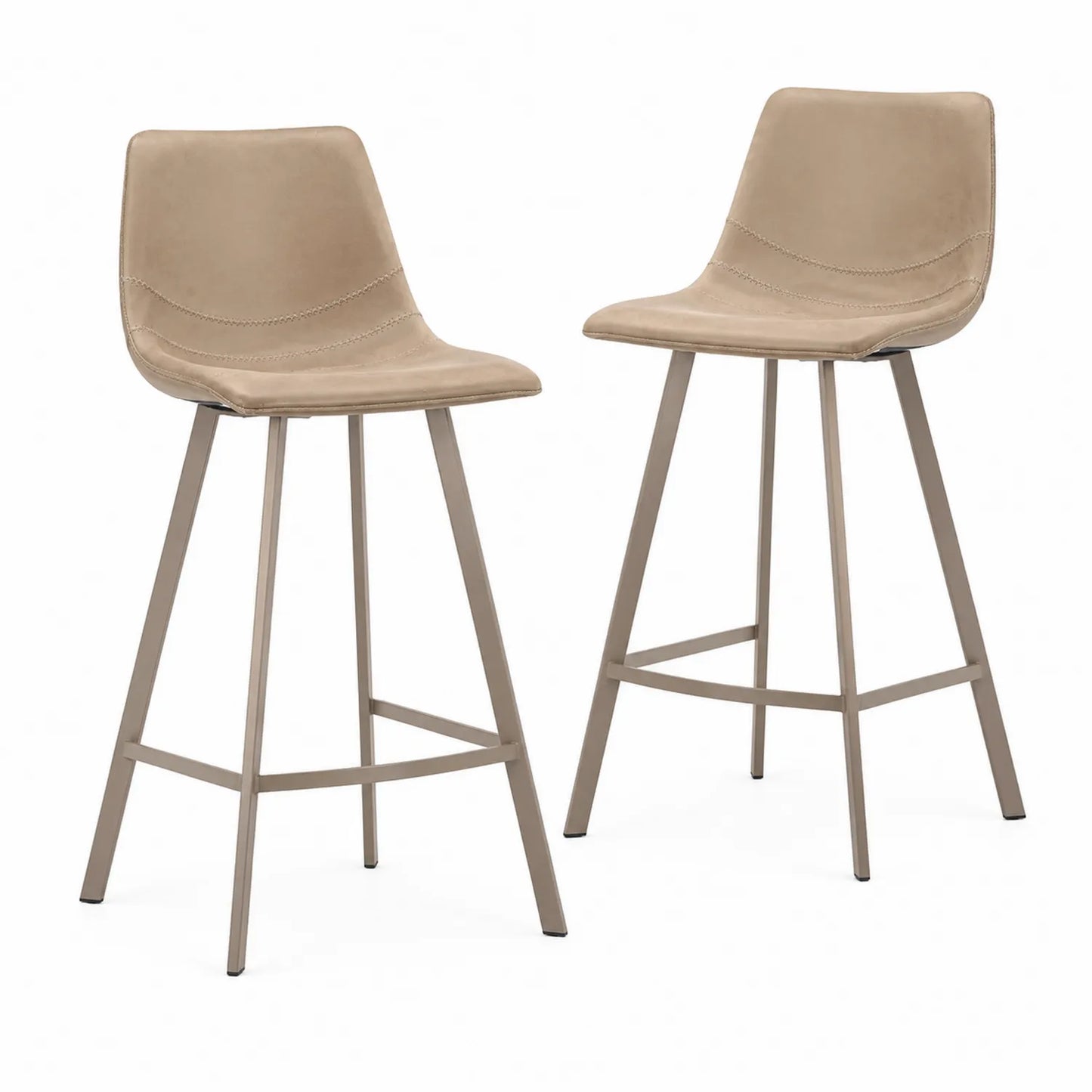 Conjunto de 2 Taburetes de Bar Altos Beige Cuero Sintético y Metal 105 cm