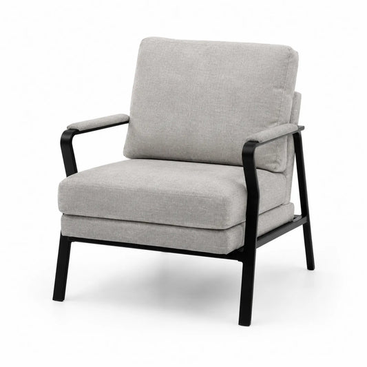 Sillón de Tela Gris con Estructura de Metal Negro